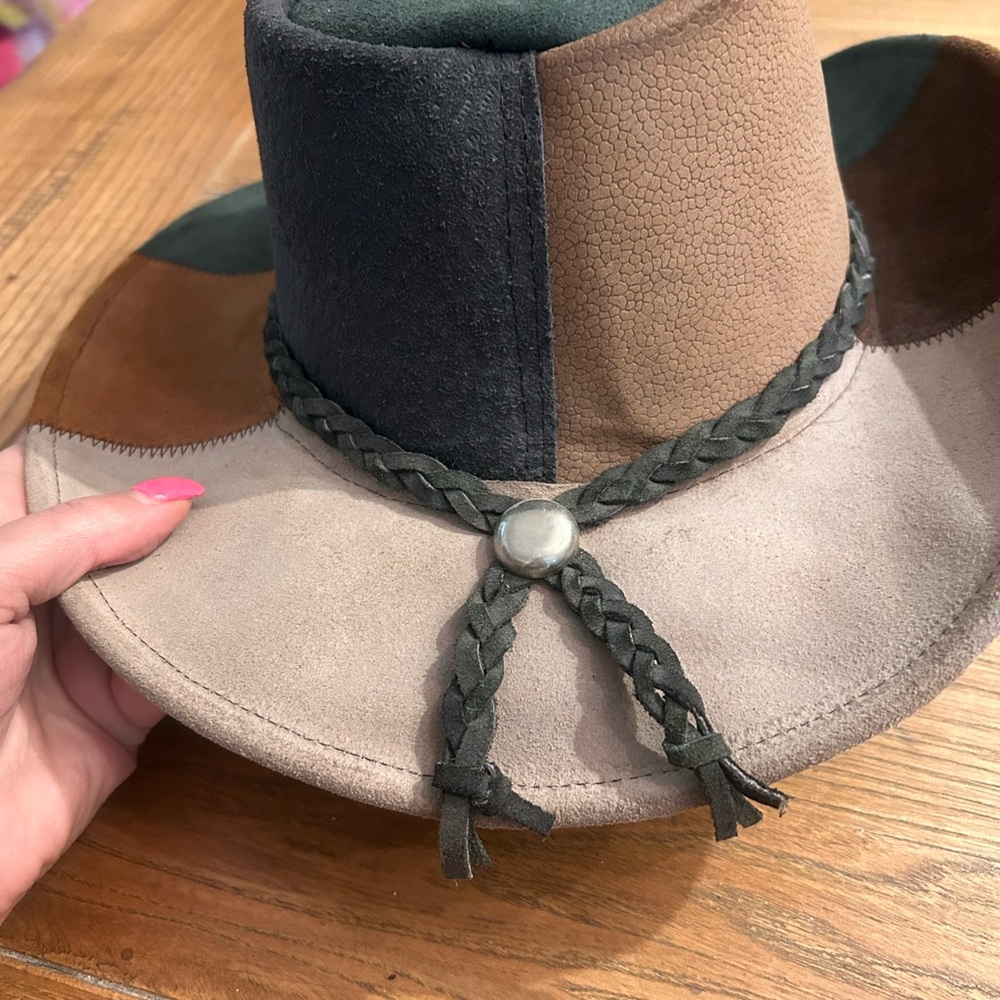 Multicolor Suede Patchwork Hat Size Small Unisex - image 3